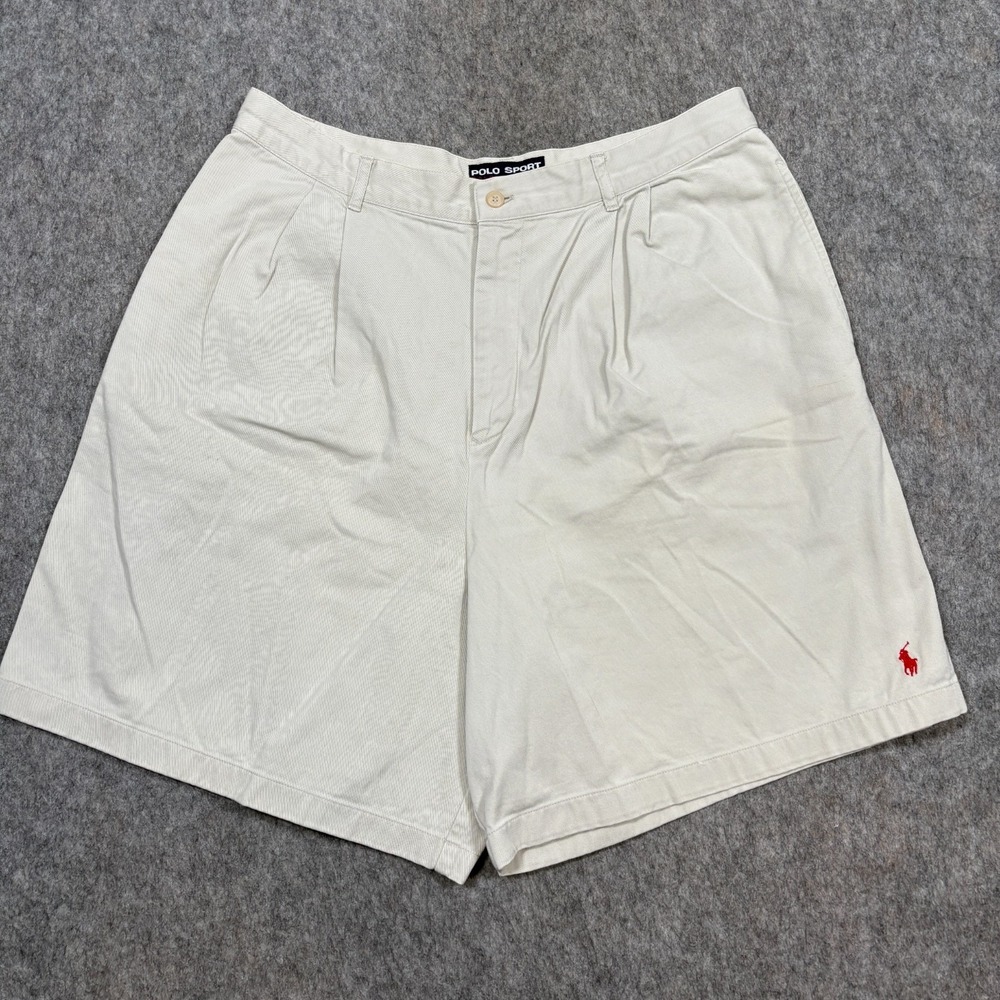 Polo Sport Ralph Lauren Shorts Women's Size 14 White Chino Pleated Front Vintage